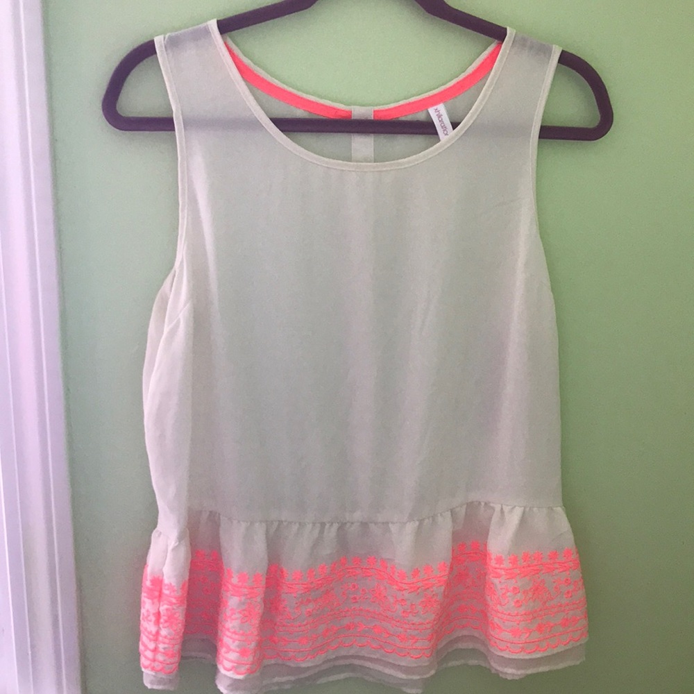 NWT Cream blouse with coral embroidery peplum